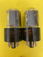 Load image into Gallery viewer, Matched Pair General Electric GE Red Label 6SN7 6SN7GTB Vacuum Tubes Copper Support Rods