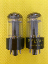 Load image into Gallery viewer, Matched Pair Sylvania 6SN7 6SN7GTB Vacuum Tubes Valves Black Wing Plate Silver Top NOS NIB