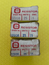 Load image into Gallery viewer, 3 Ohmite 15 Ohm 25 Watt Wire-Wound Precision Resistors NOS NIB Lot Of Three