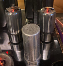 Load image into Gallery viewer, Matched Pair Sylvania 6V6 6V6GT Gray And Silver Bottle Silver Top Vacuum Tubes Valves NOS-Testing