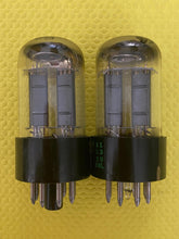 Load image into Gallery viewer, Matched Pair Sylvania 6SN7 6SN7GTB Vacuum Tubes Valves Black Wing Plate Silver Top Phono Grade