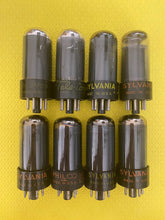 Load image into Gallery viewer, 8 Sylvania 25L6 25L6GT Vacuum Tubes Short Base Gray And Silver Bottles Lot Of Eight