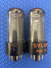 Load image into Gallery viewer, Matched Pair Sylvania 6V6 6V6GT Light Gray And Silver Bottle Silver Top Vacuum Tubes Valves