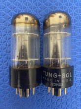Load image into Gallery viewer, Matched Pair Tung-Sol 6SN7 6SN7GTB Vacuum Tubes Valves Silver Top Tall Bottle Winged Plate