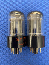 Load image into Gallery viewer, Matched Pair Sylvania 6SN7 6SN7GTB Vacuum Tubes Valves Black Wing Plate Silver Top Chrome Dome