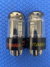 Load image into Gallery viewer, Matched Pair Sylvania 6SN7 6SN7GTB Vacuum Tubes Valves Black Wing Plate Steel Support Rods