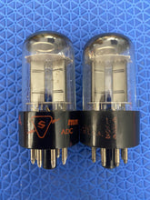 Load image into Gallery viewer, Matched Pair Sylvania 6SN7 6SN7GTB Vacuum Tubes Valves Black Wing Plate Silver Top Chrome Dome