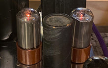 Load image into Gallery viewer, Matched Pair Raytheon 6V6 / 6V6GTY / JAN-CRP-6V6GTY / 6P6 / 6P6P Vacuum Tubes Valves Milspec Gray Bottle Black Plates Micanol Bases