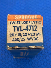 Load image into Gallery viewer, Sprague TVL-4712 20/15 Mfd At 450 Volts // 20/20 Mfd At 20 Volts Electrolytic Capacitor NOS NIB