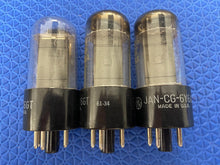 Load image into Gallery viewer, 3 General Electric GE Milspec 6Y6 JAN6Y6GT Vacuum Tubes Valves Black Plate NOS NIB Lot Of Three