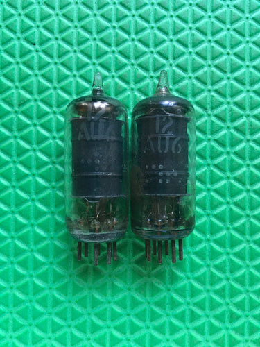 Matched Pair General Electric GE 12AU6 Black Plate Vacuum Tubes Valves