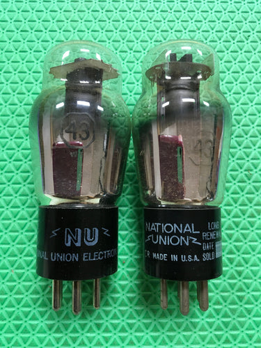 2 National Union NU Number Type 43 #43 Vacuum Tubes Valves NOS NIB Lot Of Two