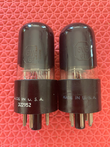 Matched Pair Tung-Sol 6V6 6V6GT Vacuum Tubes Valves Black Glass Solid Top
