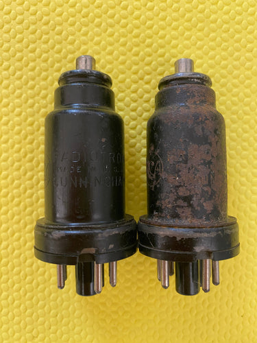 Matched Pair RCA-Cunningham 6J7 Vacuum Tubes Valves Engraved Bottles
