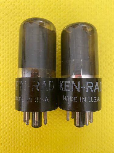Matched Pair Ken-Rad 6K6 6K6GT Vacuum Tubes Valves Black Glass