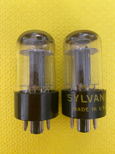 Matched Pair Sylvania 6SN7 6SN7GTB Vacuum Tubes Valves Black Wing Plate Silver Top NOS NIB
