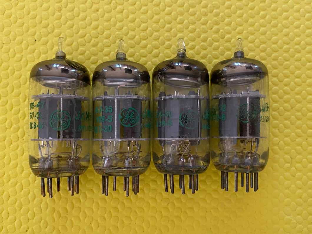Matched Quad General Electric GE 5814 5814A JAN-5814A ECC82 Vacuum Tubes Valves Milspec / Industrial Additional Support Rods NOS-Testing