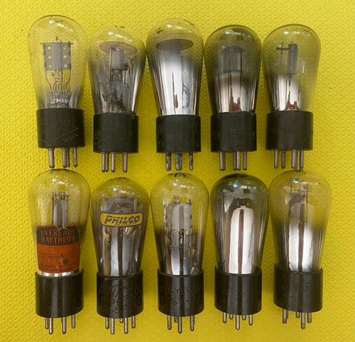 10 Assorted Type 27 227 Vacuum Tubes Valves Mesh Plate Engraved / Stamped Base Globe / Balloon Style #27 #227 Lot Of Ten