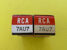 Load image into Gallery viewer, Matched Pair RCA Clear Top 7AU7 Vacuum Tubes Valves NOS NIB 6SN7 Substitute With Adapters
