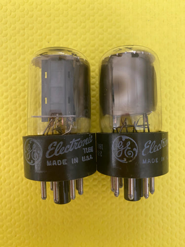 Matched Pair General Electric GE 12SN7 12SN7GT Vacuum Tubes Valves Copper Support Rods