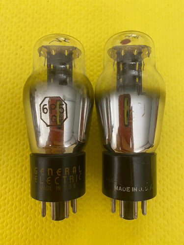 Matched Pair General Electric GE 6P5 6P5G Vacuum Tubes Valves Black Plates Foil Getters Shoulder ST Shape