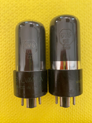 Matched Pair Sylvania 6V6 6V6GT Gray And Silver Bottle Silver Top Vacuum Tubes Valves NOS-Testing