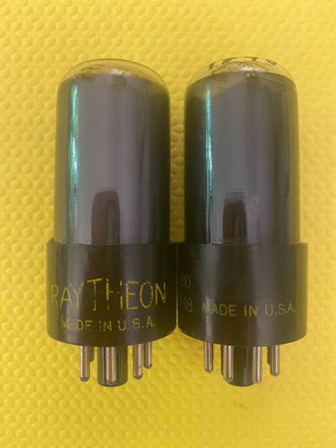 Matched Pair Raytheon 6V6 6V6GT Vacuum Tubes Valves Black Glass