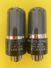 Load image into Gallery viewer, Matched Pair Sylvania 6V6 6V6GT JAN-CHS-6V6GT VT107A 6P6 6P6P Vacuum Tubes Valves Silver and Gray Milspec NOS-Testing
