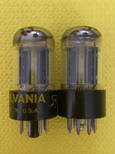 Load image into Gallery viewer, Matched Pair Sylvania 6SN7 6SN7GTB Vacuum Tubes Valves Black Wing Plate Silver Top Phono Grade
