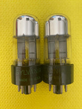 Load image into Gallery viewer, Matched Pair Sylvania 6SN7 6SN7GTB Vacuum Tubes Valves Black Wing Plate Tall Bottle
