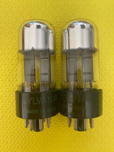 Matched Pair Sylvania 6SN7 6SN7GTB Vacuum Tubes Valves Black Wing Plate Tall Bottle