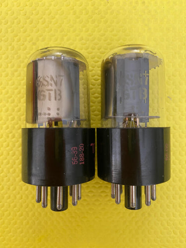 Matched Pair General Electric GE 6SN7 6SN7GTB Vacuum Tubes Valves Copper Support Rods