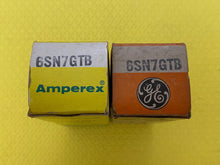 Load image into Gallery viewer, Matched Pair General Electric GE 6SN7 6SN7GTB Vacuum Tubes Valves Copper Support Rods Top Filament NOS NIB
