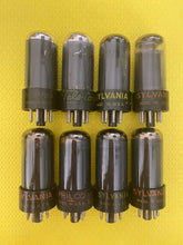 Load image into Gallery viewer, 8 Sylvania 25L6 25L6GT Vacuum Tubes Short Base Gray And Silver Bottles Lot Of Eight
