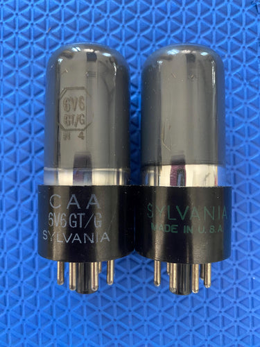 Matched Pair Sylvania 6V6 6V6GT Vacuum Tubes Valves Silver And Gray NOS-Testing