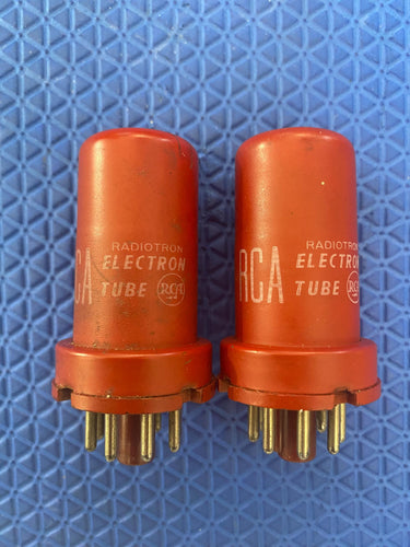 Matched Pair RCA 5693 6SJ7 Vacuum Tubes Valves Red Bottle