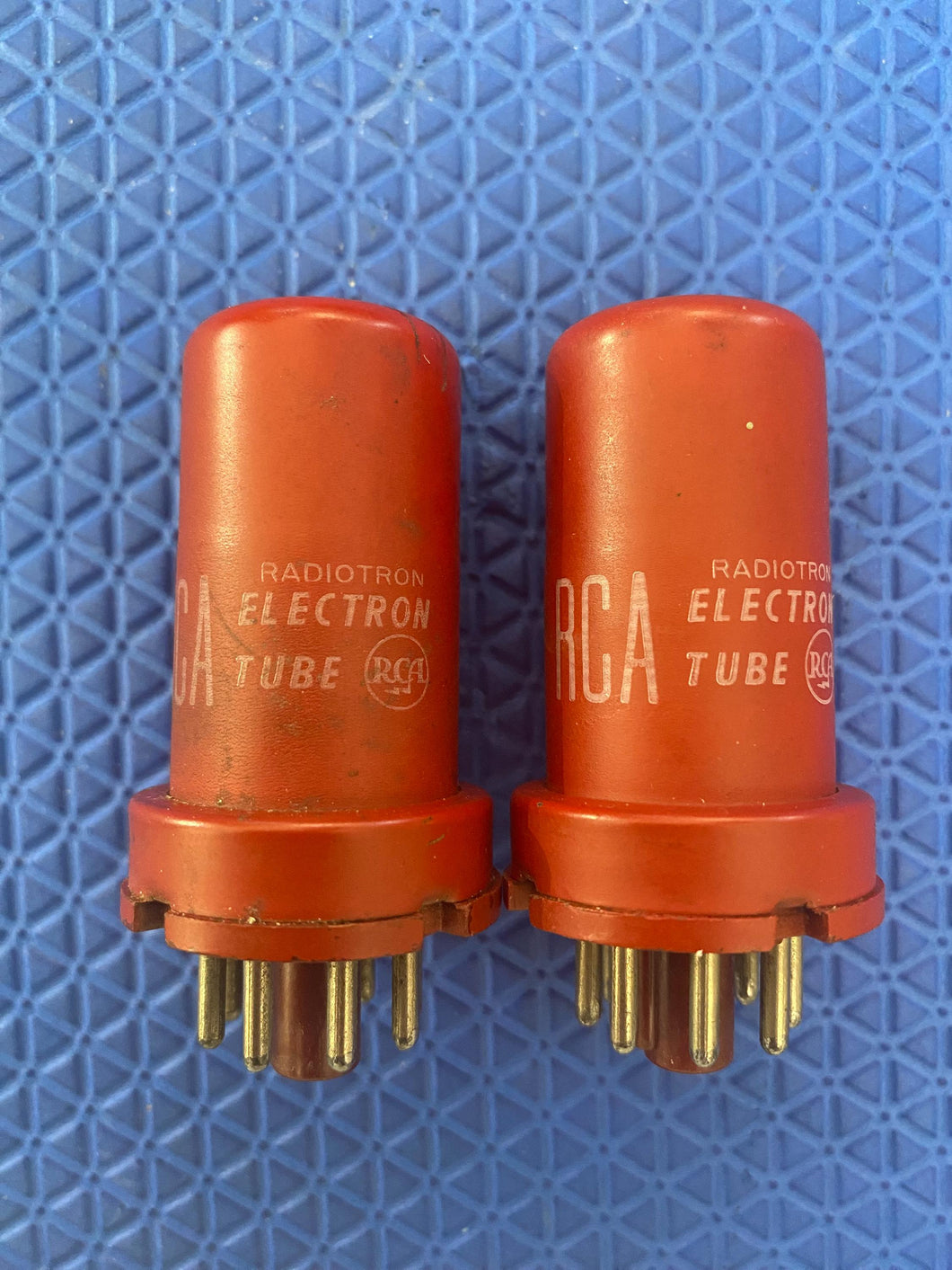 Matched Pair RCA 5693 6SJ7 Vacuum Tubes Valves Red Bottle