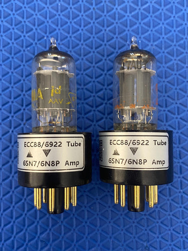 Matched Pair Sylvania 7AU7 Vacuum Tubes Valves NOS-Testing 6SN7 Substitute With Adapters