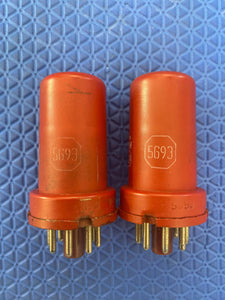 Matched Pair RCA 5693 6SJ7 Vacuum Tubes Valves Red Bottle