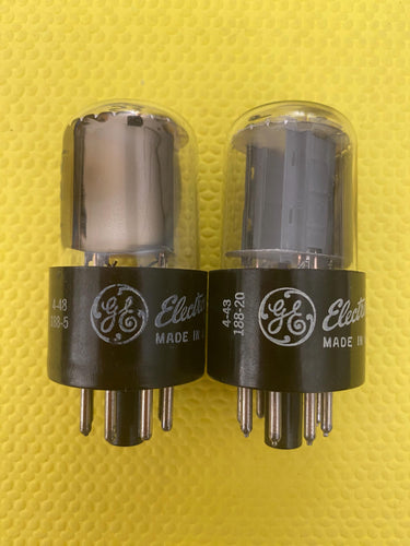 Matched Pair General Electric GE 6SN7 6SN7GTA Vacuum Tubes Valves Copper Support Rods