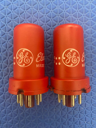 Matched Pair General Electric GE 5693 6SJ7 Vacuum Tubes Valves Red Bottle