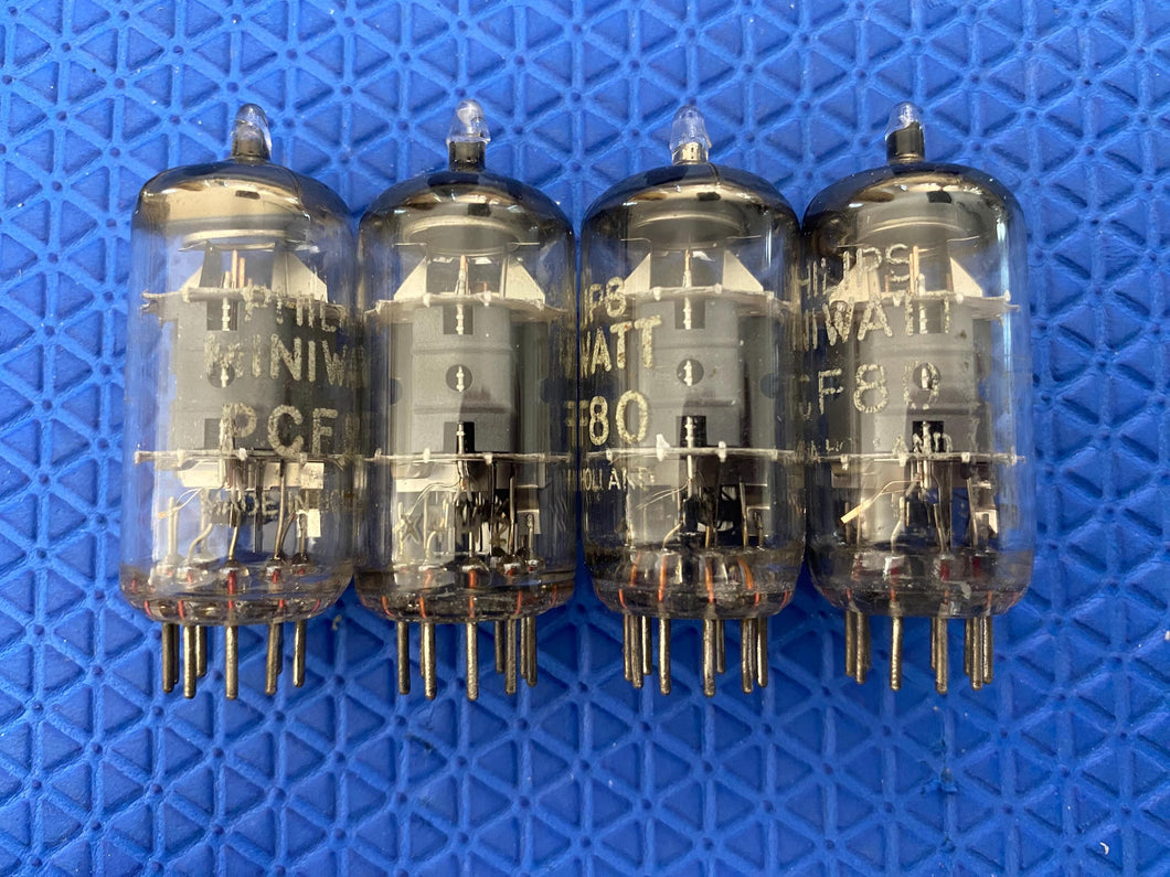 Matched Quad Philips What Miniwatt PCF80 9U8 Vacuum Tubes Valves