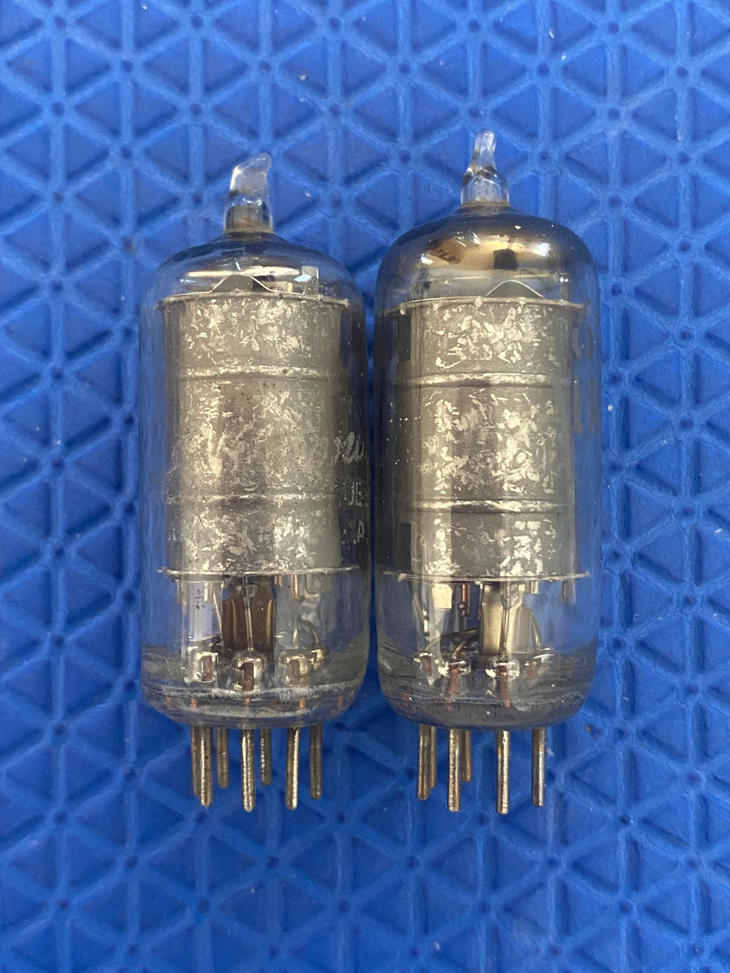 Matched Pair General Electric GE Nickel Plate 6AU6 Vacuum Tubes Valves