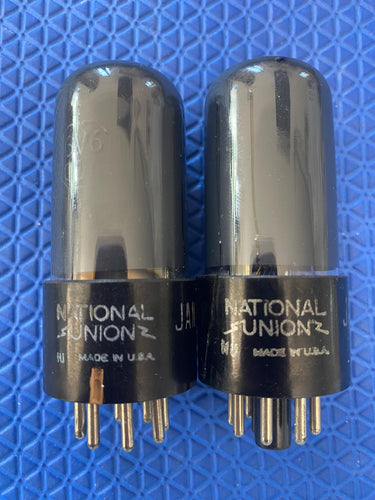 Matched Pair National Union JAN-CNU-6V6-GT VT107A 6V6 6V6GT Vacuum Tubes Valves Milspec Gray Glass