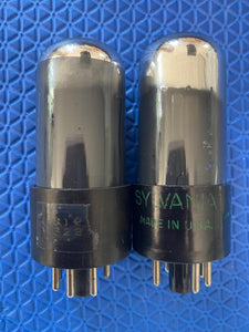 Matched Pair Sylvania 6V6 6V6GT Gray And Silver Bottle Silver Top Vacuum Tubes Valves NOS-Testing