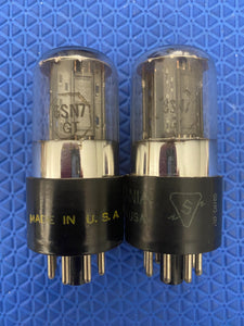 Matched Pair Sylvania 6SN7 6SN7GT Vacuum Tubes Valves Black Ladder Plates