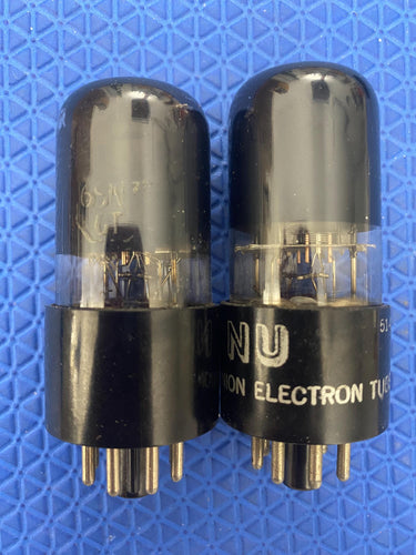 Matched Pair National Union NU Black Glass 6SN7 6SN7GT Vacuum Tubes Valves