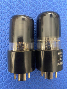 Matched Pair National Union NU Black Glass 6SN7 6SN7GT Vacuum Tubes Valves