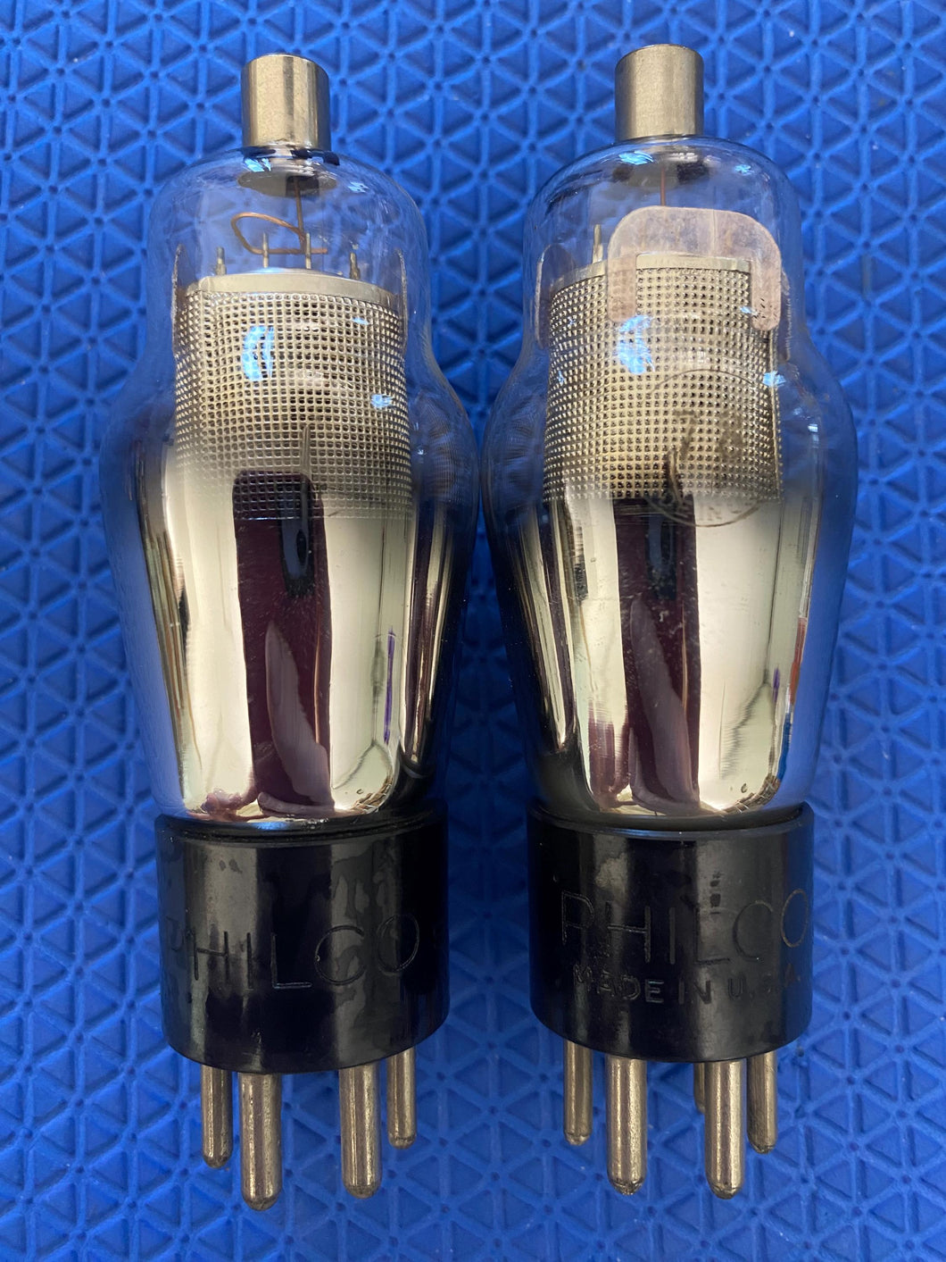 Matched Pair Philco Number Type 78 #78 Vacuum Tubes Valves Engraved Hot-Stamped Base Mesh Plate