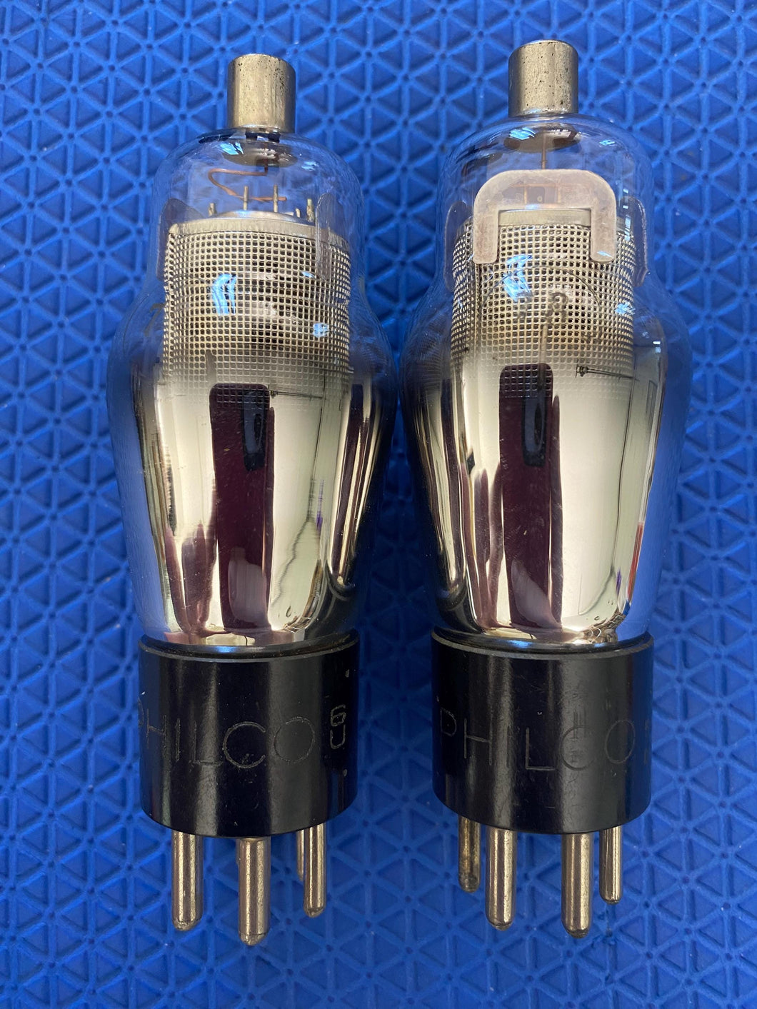 Matched Pair Philco Number Type 78 #78 Vacuum Tubes Valves Engraved Hot-Stamped Base Mesh Plate